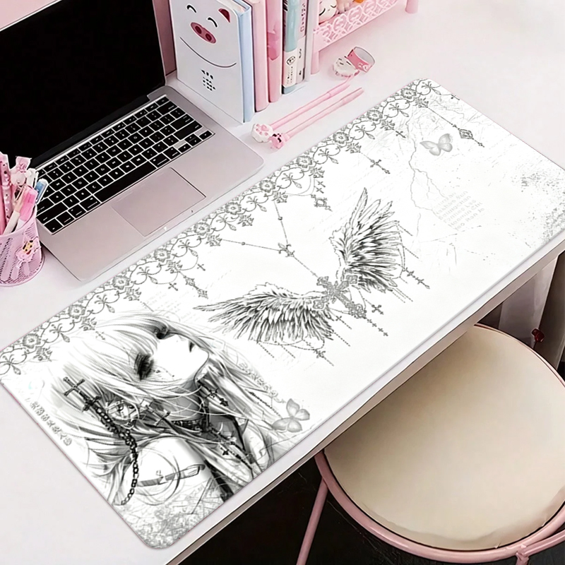 Gaming Accessories For Setup - 가죽 마우스 패드 블랙 화이트 애니메이션