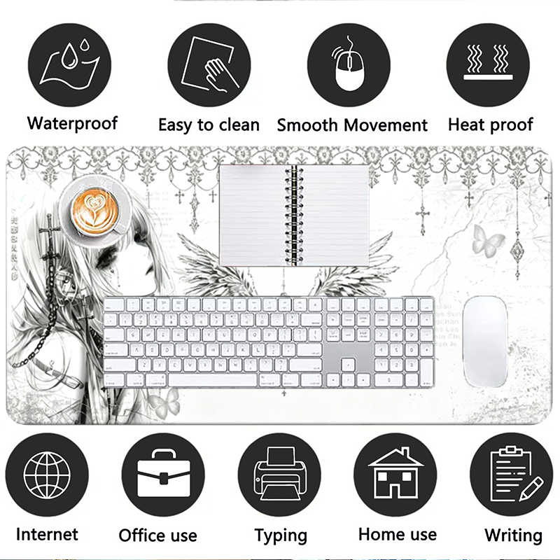 가죽 마우스 패드 블랙 화이트 애니메이션 미학 천사 소 - Gaming Accessories For Setup 리뷰 및 가격